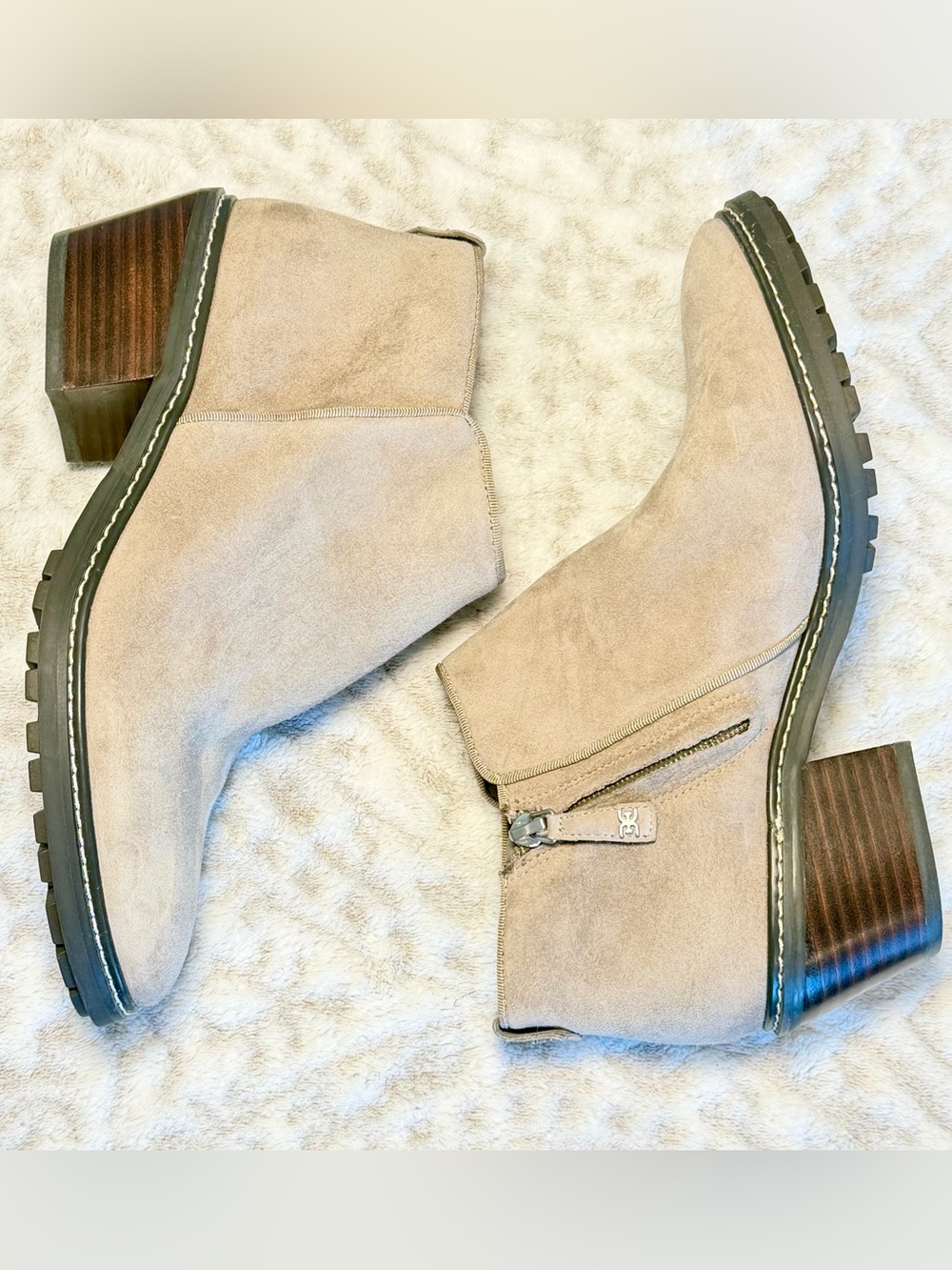 NEW w/o Box Sam Edelman Pryce Taupe Suede Side-Zip Ankle Booties size 7